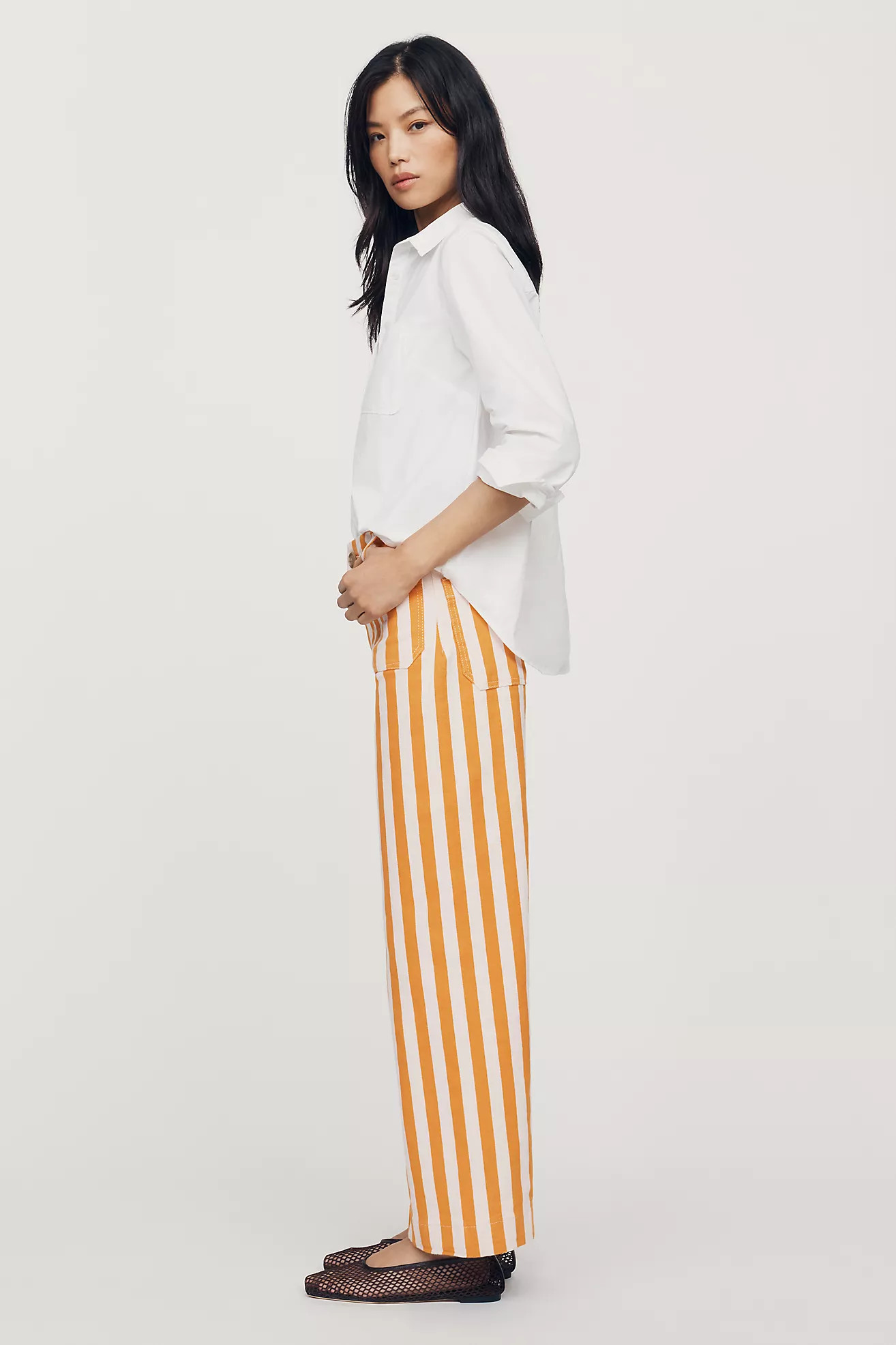 Maeve Colette Striped High-Rise Wide-Leg Full-Length Pants | Anthropologie (US)