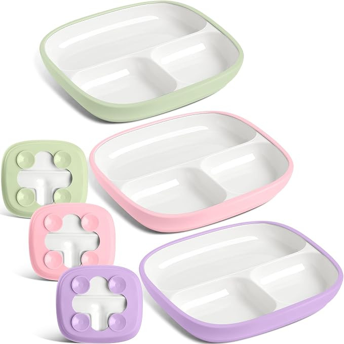 Domensi 3 Sets Kids Porcelain Plates with Silicone Sleeves 8.2 Inch Divided Porcelain Plate Toddl... | Amazon (US)
