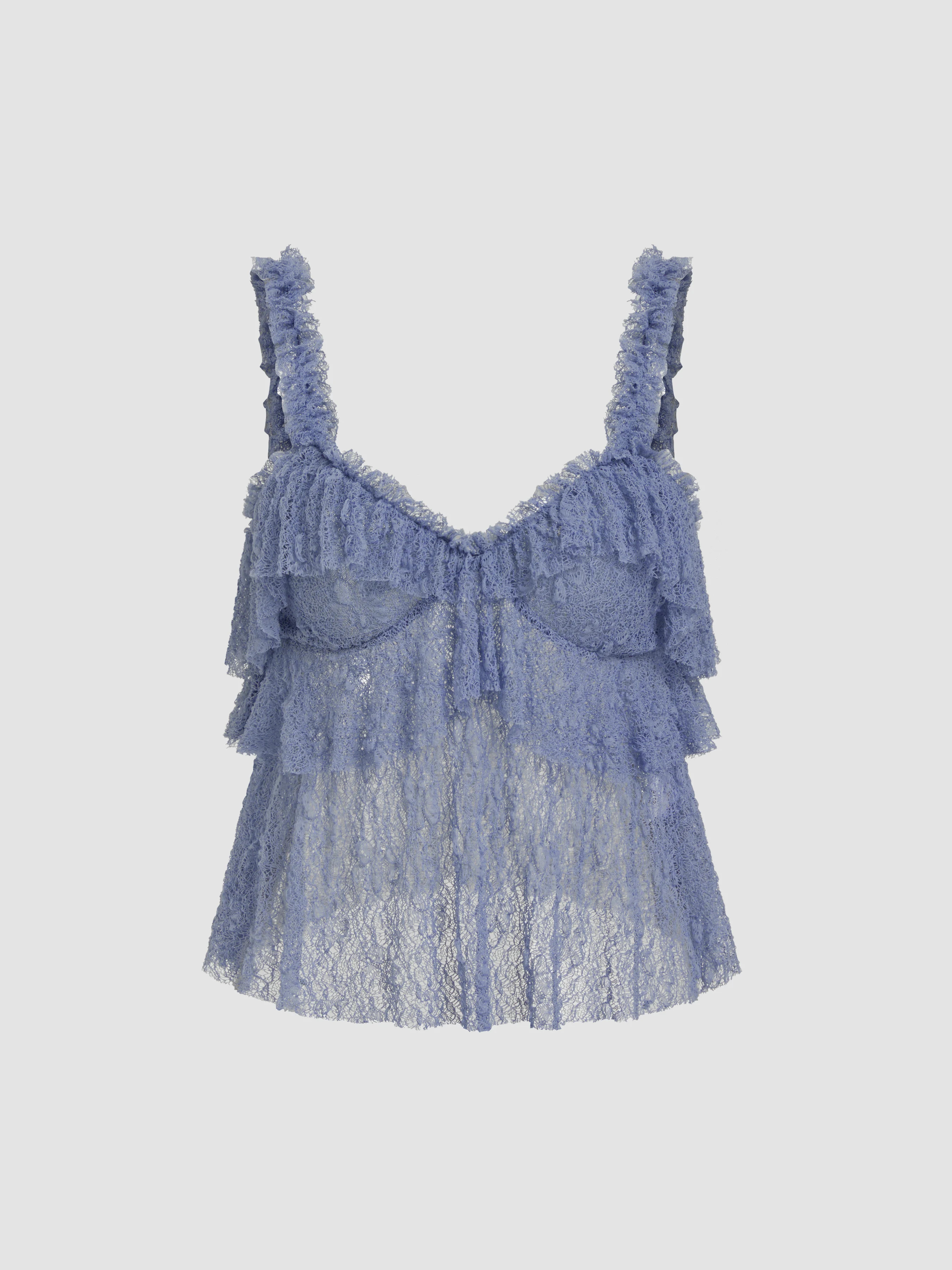 Lace Lace V-neck Ruffle Hem Cami Top | Cider
