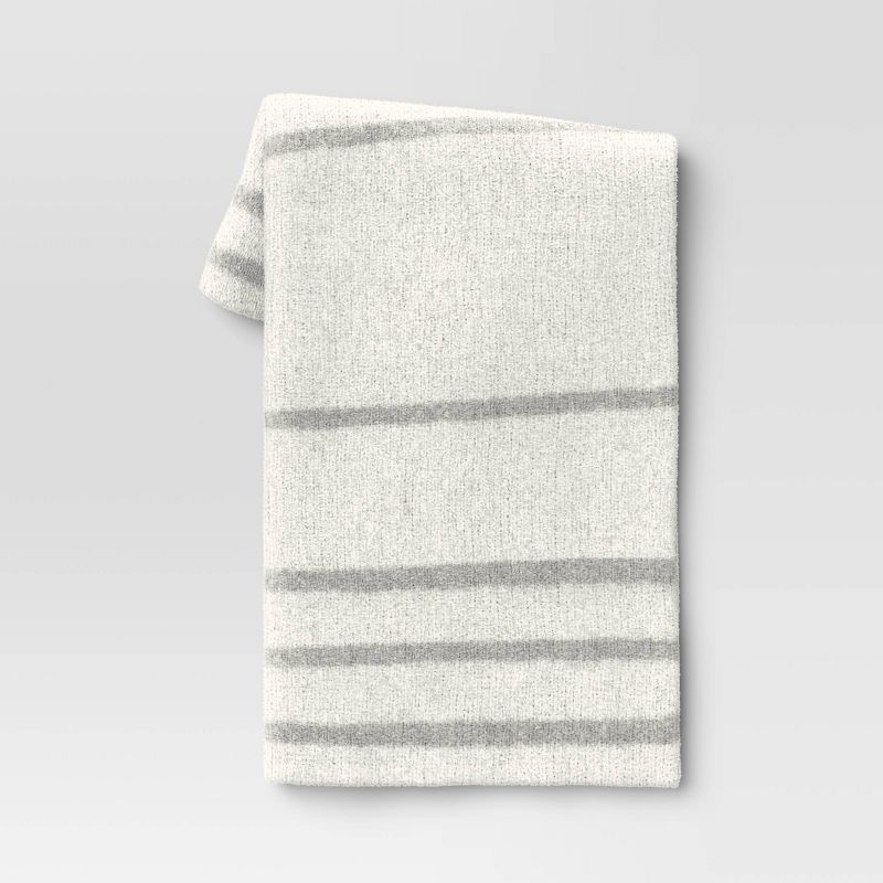 Cozy Feathery Knit Border Striped Throw Blanket  - Threshold™ | Target