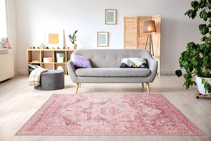 Adiva Rugs Machine Washable Area Rug for Living Room, Bedroom, Bathroom, Kitchen, Printed Persian... | Amazon (US)