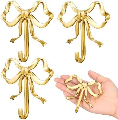 Lineshading 4 Pcs Gold Bow Wall Hooks Brass Coquette Bow Hooks for Coats Hats Bags Bath Towels Ro... | Amazon (US)