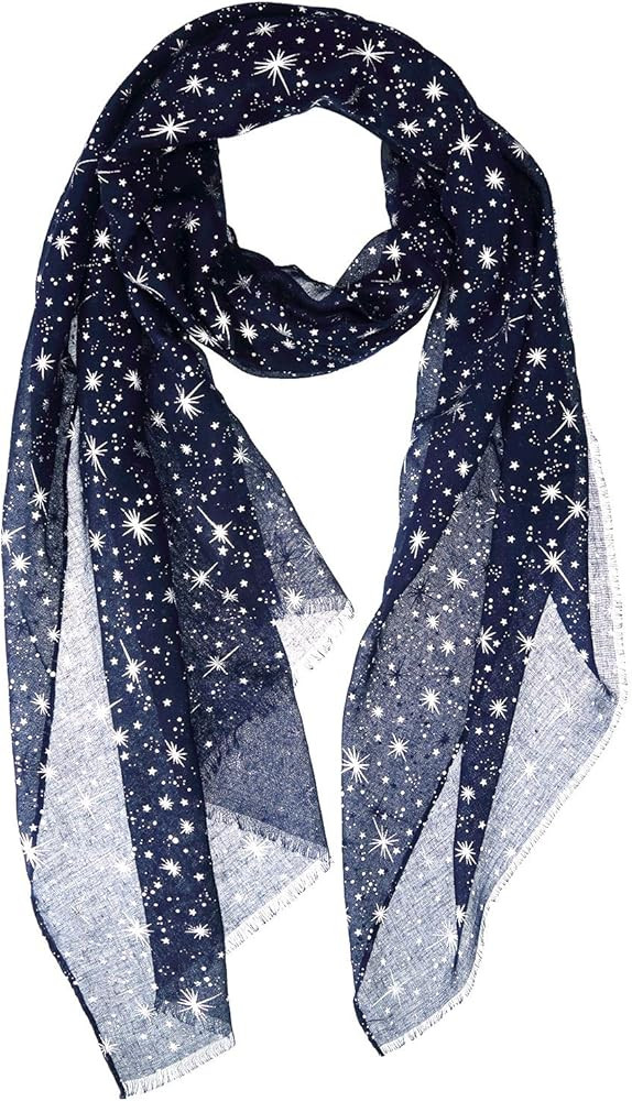 Silver Glitters Shimmer Foil Stars Women Scarf Shawl Wrap With Snowflake Scarves Clip | Amazon (US)