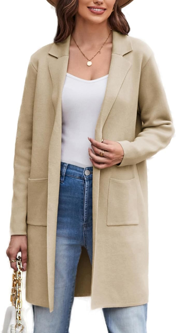 GRACE KARIN Women's 2024 Fashion Open Front Long Cardigan Sweaters Long Sleeve Lapel knit Sweater... | Amazon (US)