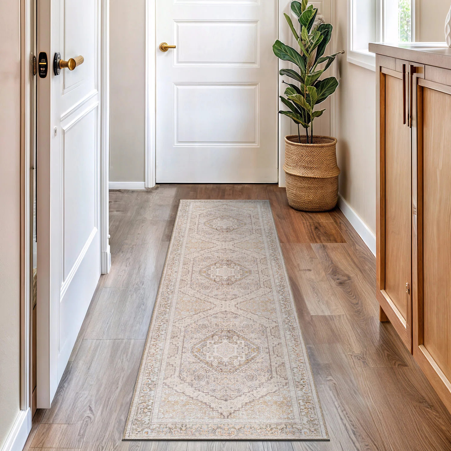 Valora Beige Medallion Machine Washable Flatweave Area Rug With Non-Slip Backing | Wayfair North America