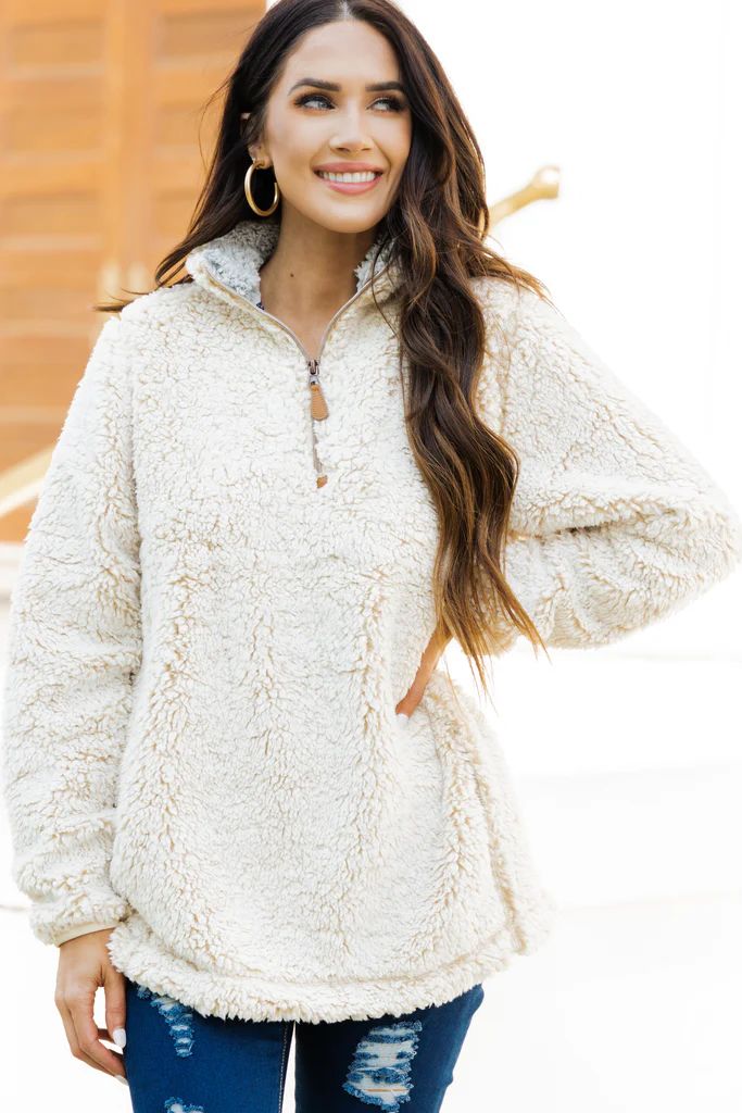 Tell Me Everything Tan Sherpa Pullover | The Mint Julep Boutique