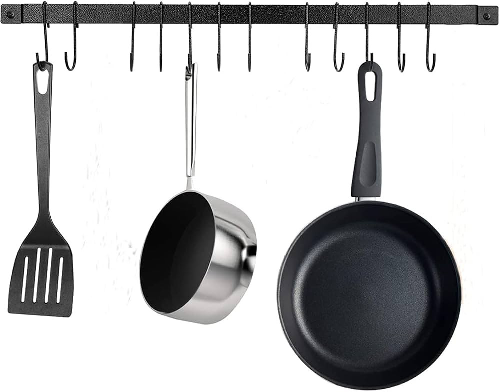 DREAMWENF Kitchen Wall Mounted Hanging Utensil Holder Rack, Wrought Iron Rail Rack with 12 S Hook... | Amazon (US)