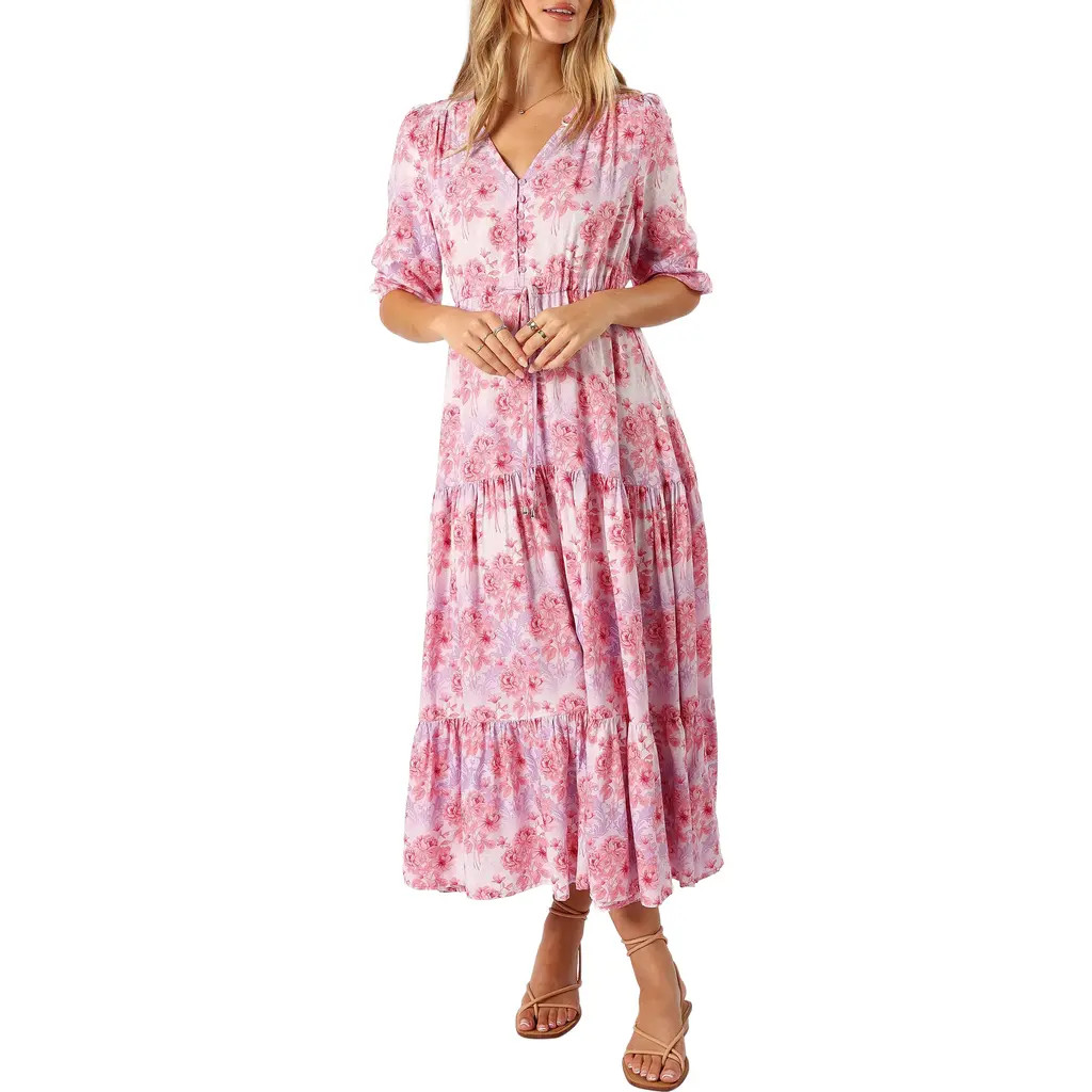 Petal & Pup Kelda Floral Tiered Maxi Dress in Pink/purple at Nordstrom, Size X-Small | Nordstrom