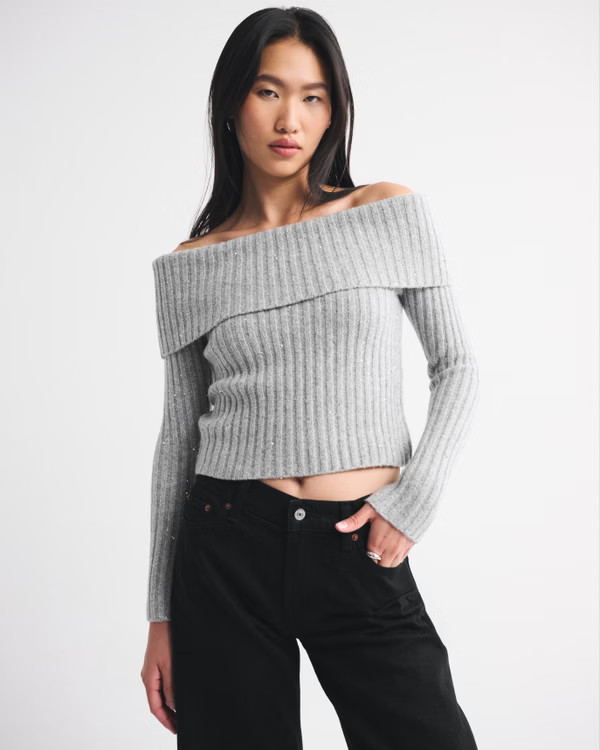 Ribbed Foldover Off-The-Shoulder Sweater | Abercrombie & Fitch (US)