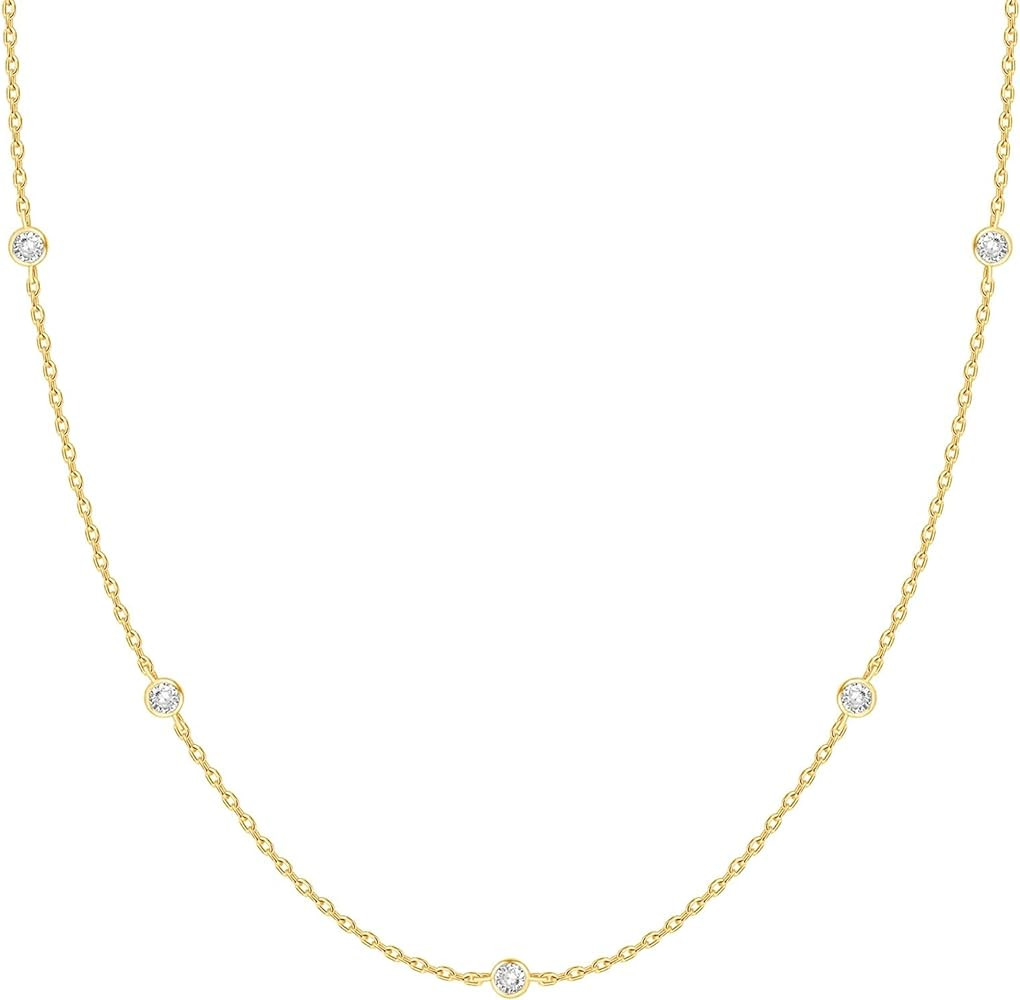 PAVOI 14K Gold Plated Station Necklace | Simulated Diamond BTY Necklace | Womens CZ Chain Necklac... | Amazon (US)