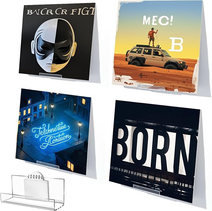 6 Pcs Vinyl Record Display Shelf Wall Mount, Self Adhesive Clear Acrylic Album Holder, Invisible ... | Amazon (US)