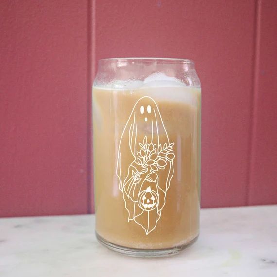 Ghost Beer Can Glass | Soda Can Glass | Iced Coffee Glass | Glass Coffee Cup | Halloween Glass Be... | Etsy (US)