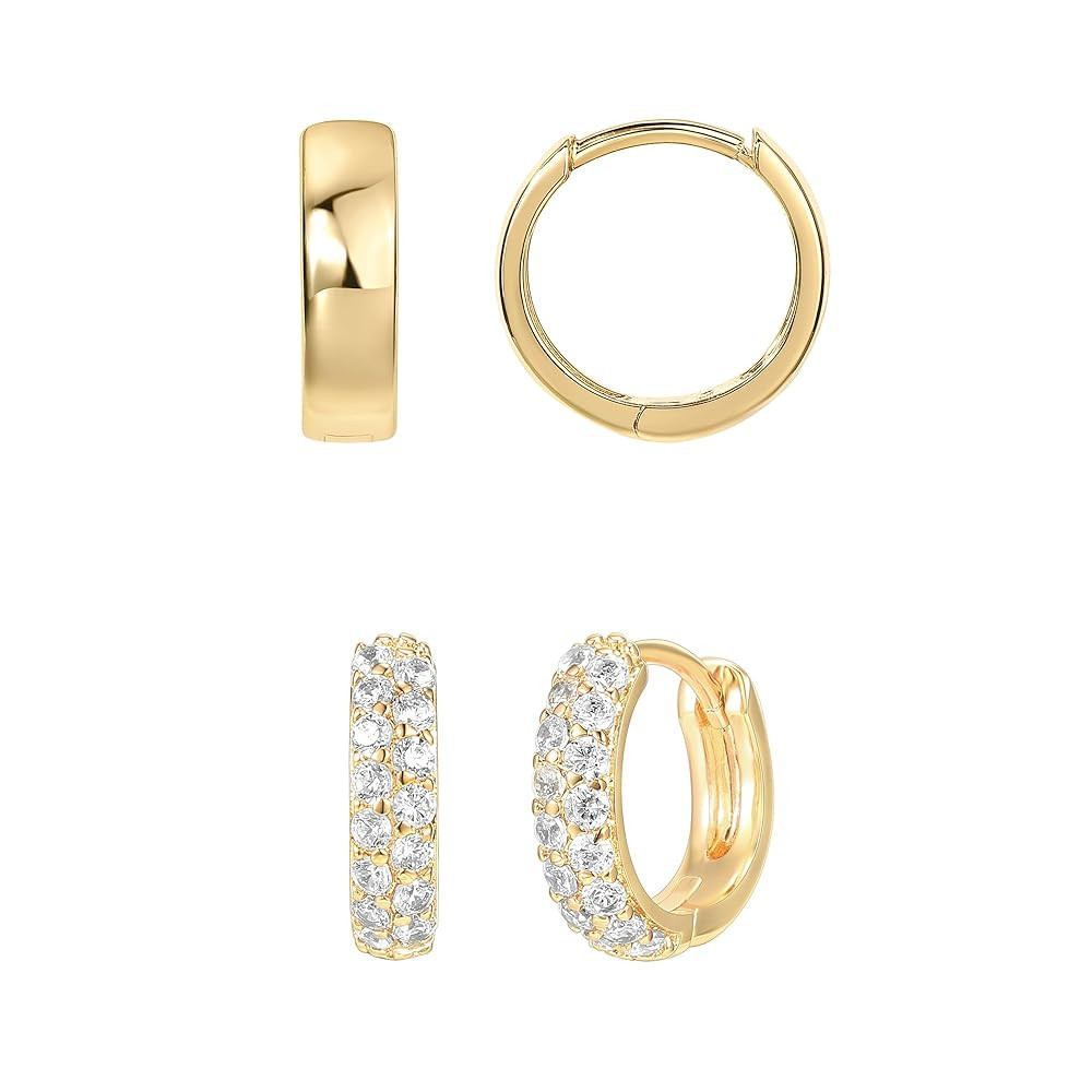 PAVOI 14K Yellow Gold Flash Plated Sterling Silver Earrings Set | CZ Simulated Diamond Studs, Pav... | Amazon (US)