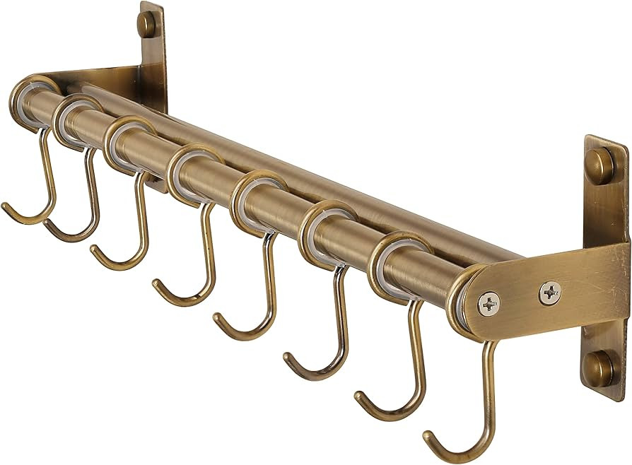 Dseap Pot Rack - Pots and Pans Hanging Rack Rail with 8 Hooks, Double Bars, Pot Hangers for Kitch... | Amazon (US)