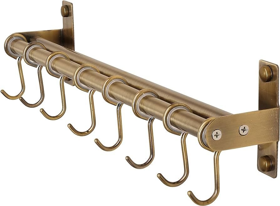 Dseap Pot Rack - Pots and Pans Hanging Rack Rail with 8 Hooks, Double Bars, Pot Hangers for Kitch... | Amazon (US)