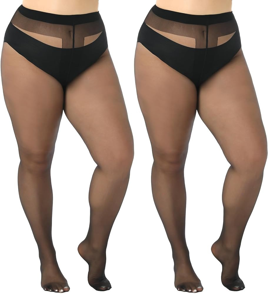 2 Pairs Plus Size Sheer Pantyhose for Women, 20D Ultra Thin High Waist Stockings | Amazon (US)