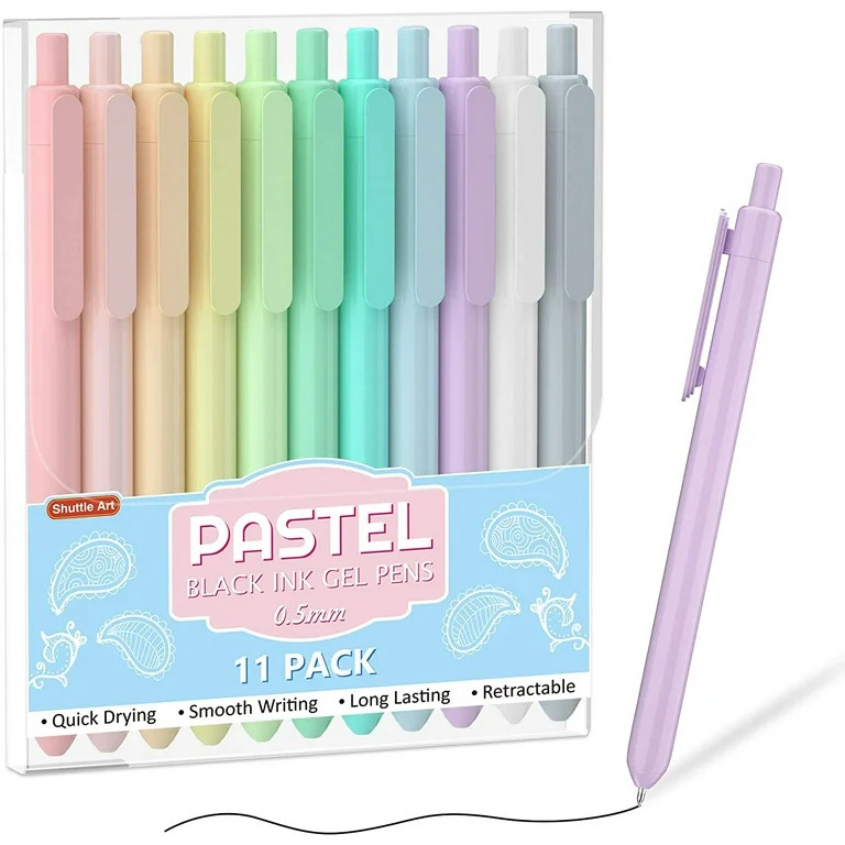 Retractable Pastel Gel Ink Pens, Shuttle Art 11 Pack Black Ink Pens, Cute Pens 0.5mm Fine Point f... | Walmart (US)