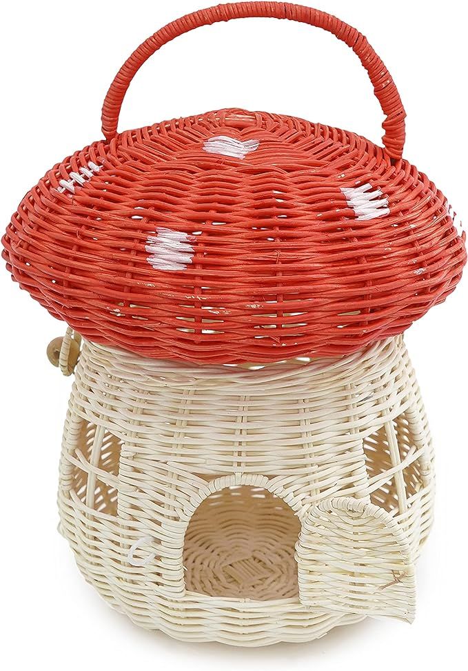 KOLWOVEN Mushroom Basket- Mushroom Home Decor Box With lid Shelves- Rattan Mushroom Newborn Photo... | Amazon (US)