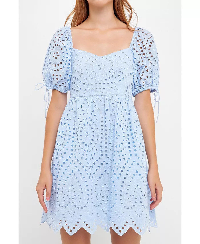 Women's Eyelet Scallop Edge Mini Dress | Macy's