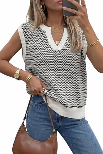 Arach&Cloz Women's 100% Cotton Regular Fit Polo V Neck Striped Sweater Vest Casual Tops 2026 | Amazon (US)