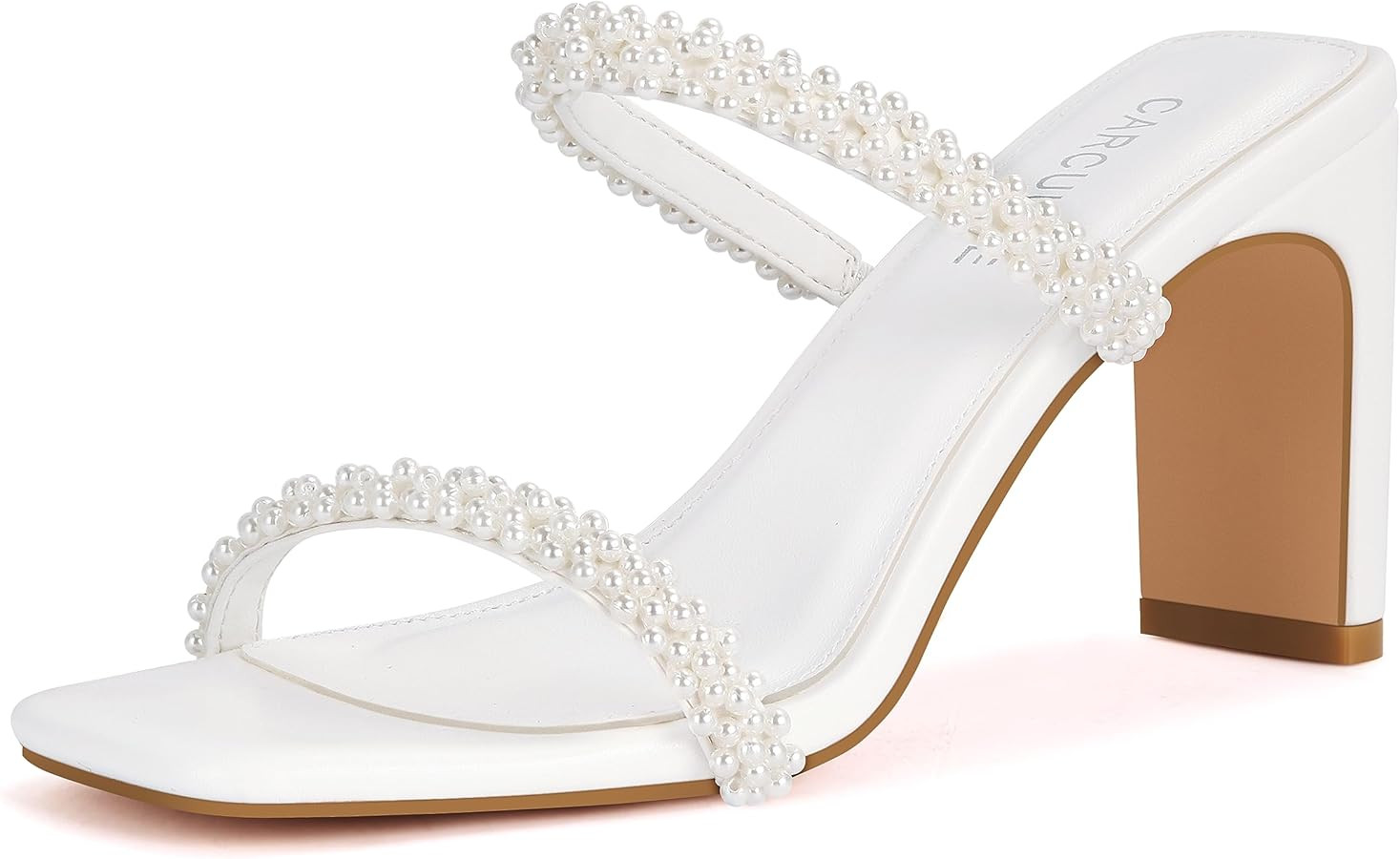 Carcuume Women's Square Toe Two Strap Open Toe Block Heels Sandals Slip On Shoes | Amazon (US)