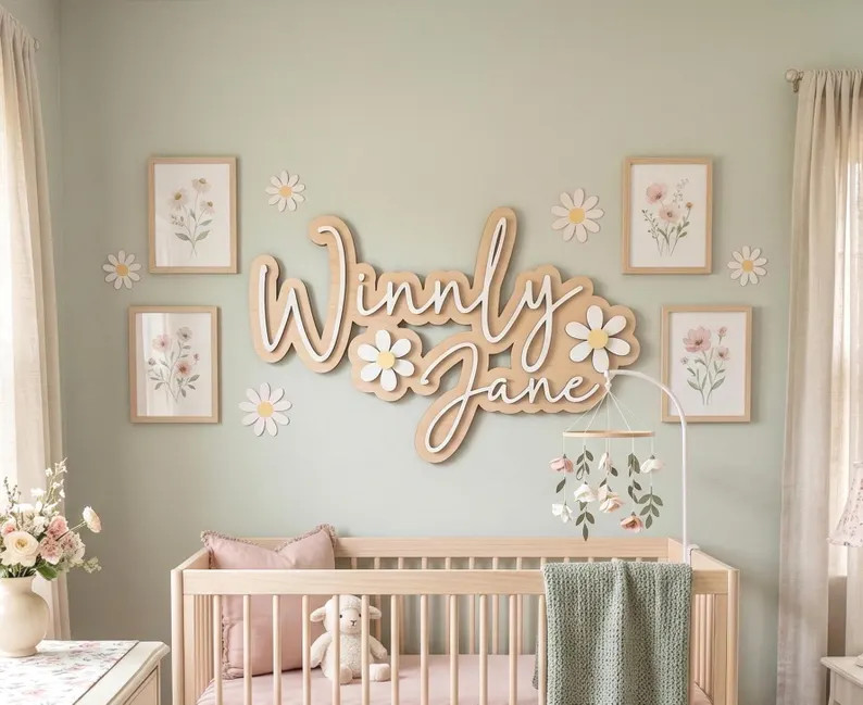 Girls Wood Name Sign with Daisies | Custom Name Sign | Girls Nursery | Girls Room Decor | Etsy (Global)