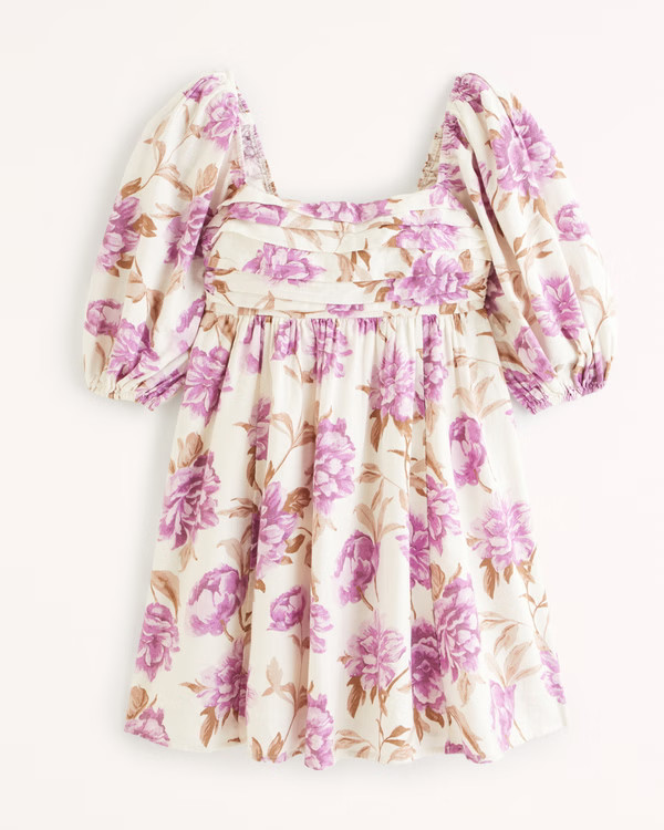 Emerson Linen-Blend Puff Sleeve Mini Dress | Abercrombie & Fitch (US)