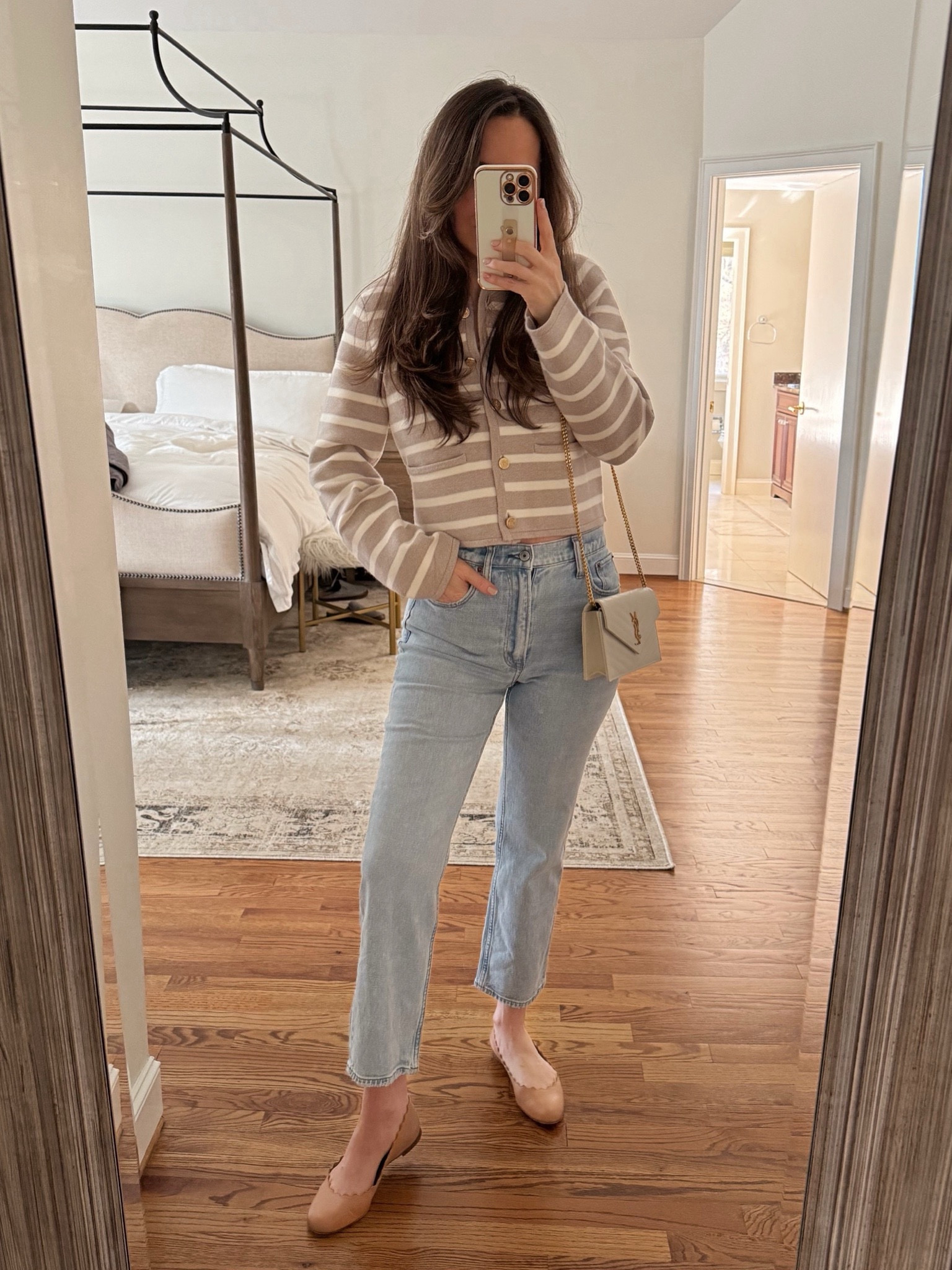 20% OFF TOP AND JEANS! Abercrombie outfit. Striped gold button sweater jacket and ultra high rise ankle straight jeans (both run true to size).
Wearing S in sweater and 26 in jeans. Chloe flats run true to size (wearing 37)

#LTKSeasonal #LTKstyletip #LTKsalealert