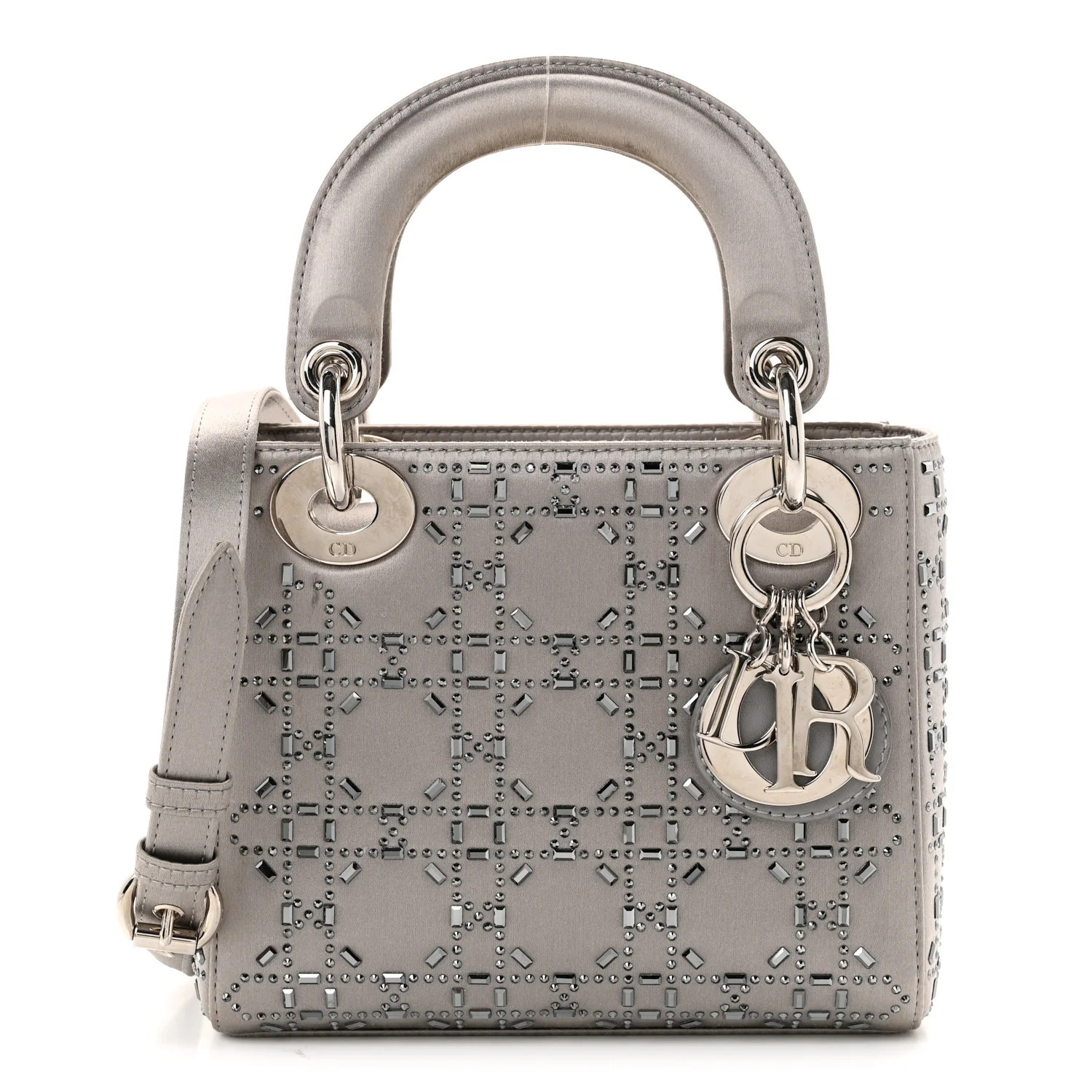 Christian Dior Satin Crystal Cannage Mini Lady Dior Gray 1966041 | FASHIONPHILE (US)