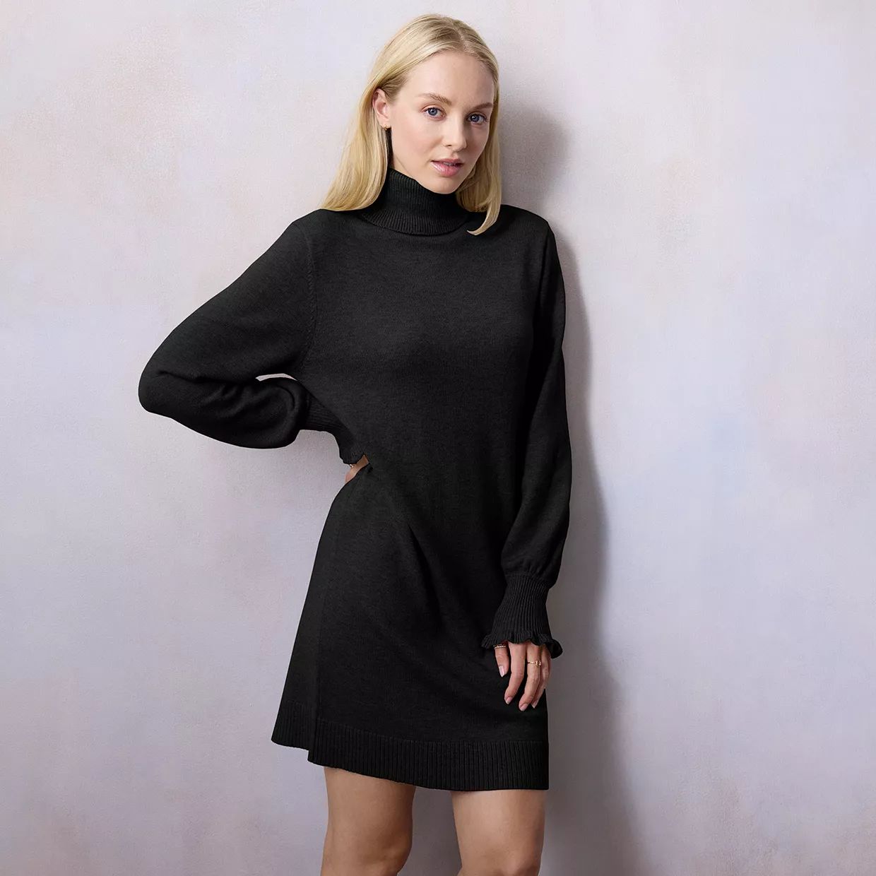 Women's LC Lauren Conrad Ruffled Cuff Turtleneck Sweater Dress | Kohl's