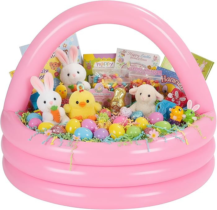 Pink Easter Inflatable Gift Basket DIY Blow up Pool Easter Basket Giant 35.43 x 31.5 Inches Round... | Amazon (US)