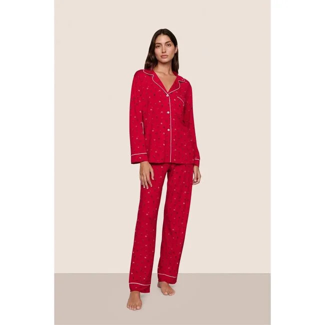 Eberjey | Gisele Printed TENCEL Modal Long Pajama Set, NUTCRACKER HOLLY RED/IVORY, Size Large) | Maisonette | Maisonette