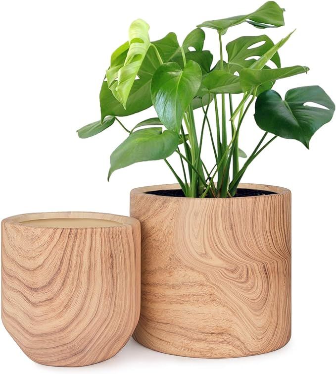 HOMENOTE Plant Pots Indoor 6/4.8 inch Pack 2, Ceramic Planter Flower Pots with Natural Wood Textu... | Amazon (US)