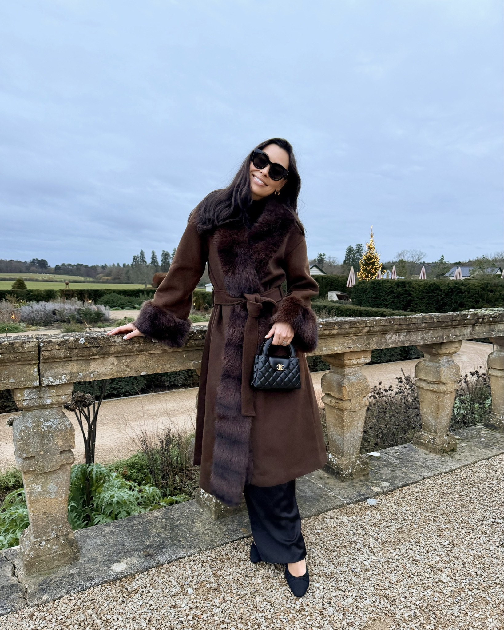 Brown faux fur coat, winter outfit, Chanel sling back pumps. 

#LTKTravel #LTKSeasonal #LTKootd