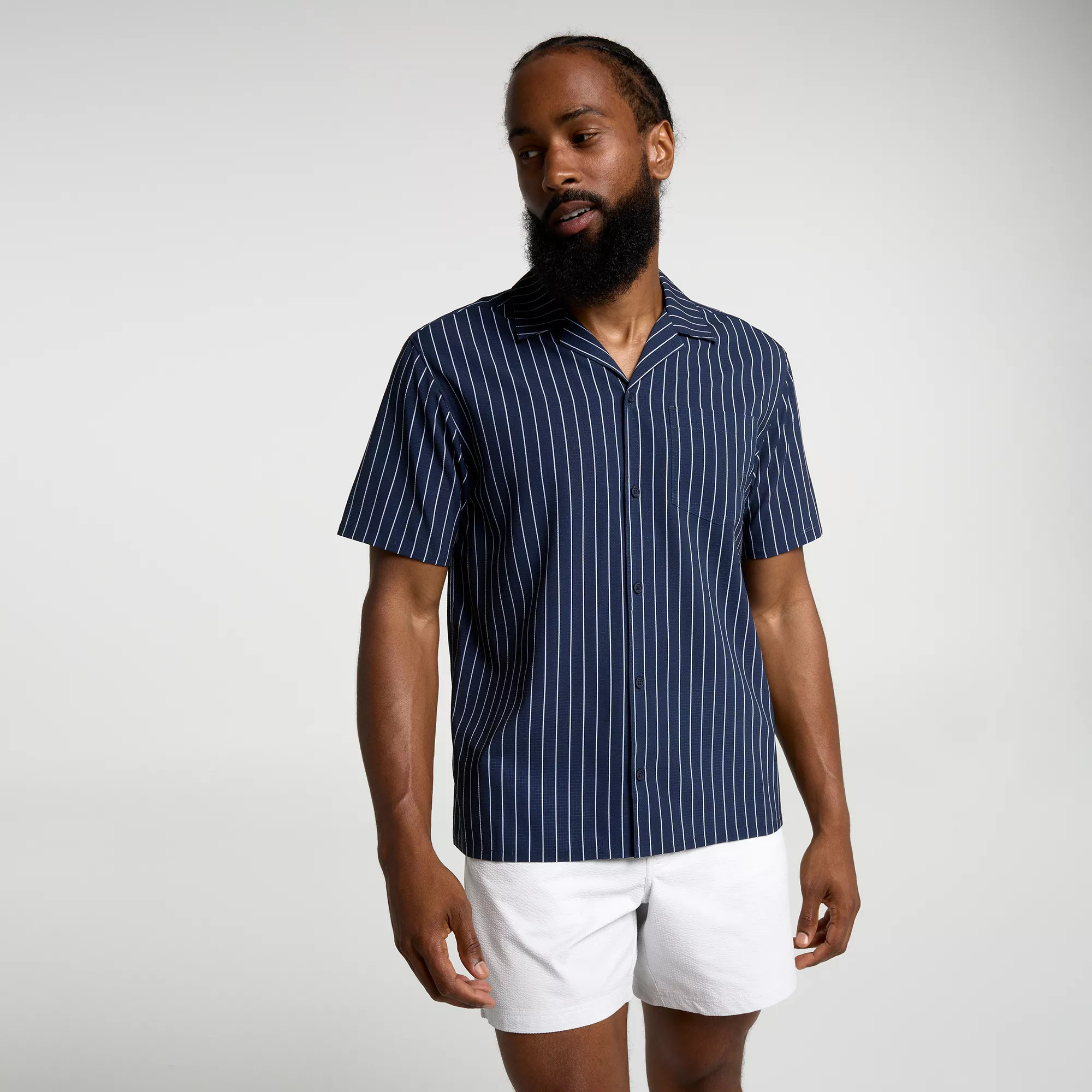 VRST Men's Performance Resort Shirt, XXL, Navy Pinstripe | Going Going Gone