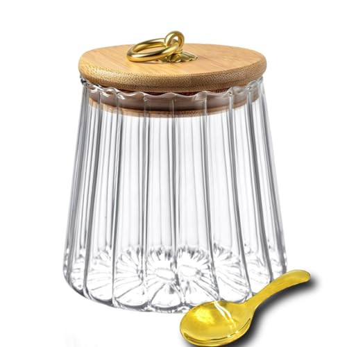 Viovian Glass Storage Jar with Lid and Spoon 22 FL OZ Clear Candy Glass Canister Cute Decorative Jars for Food Sugar Coffee Beans Tea 650ml | Amazon (US)
