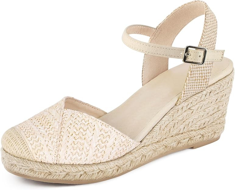 Women's Closed Toe Platform Sandals Summer Buckle Ankle Strap Espadrilles Wedge Sandals | Amazon (US)
