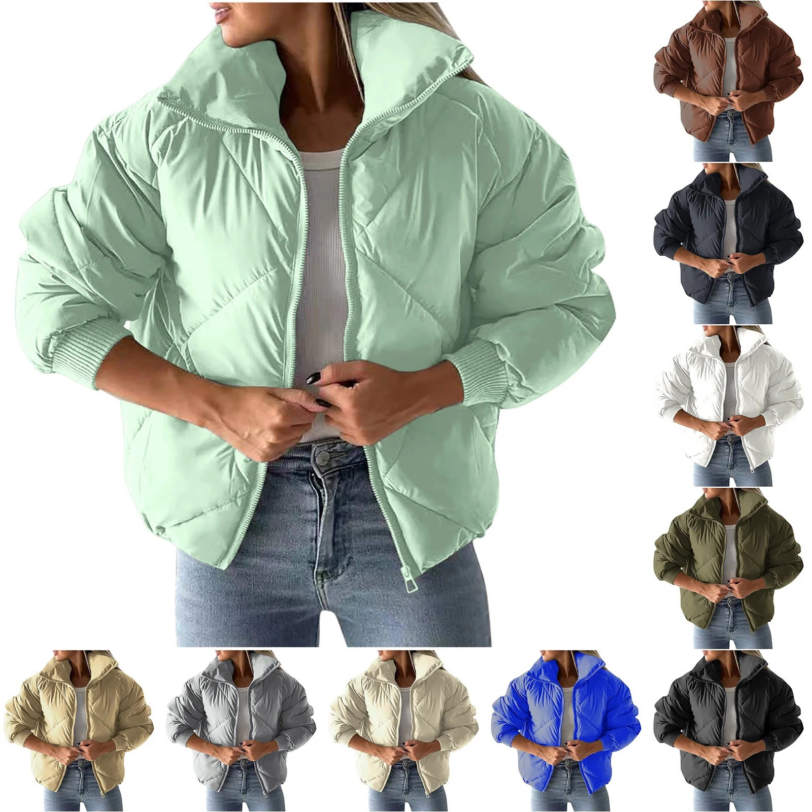 Jinhomg Women's Short Winter Coat Lightweight Comfy Full-Zip Quilted Coat Windproof Thermal Long ... | Walmart (US)