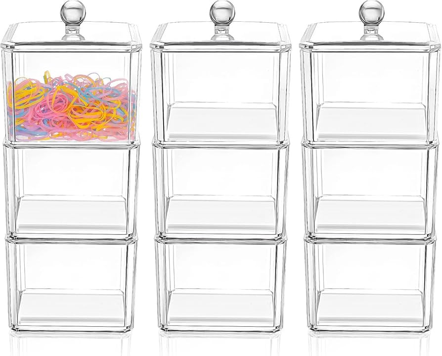 Hair Accessories Organizer, 9 Pieces Stackable Organizer Holder Storage with Lids Acrylic Clear H... | Amazon (US)