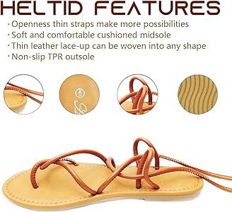 Women's Lace Up Gladiator flat Sandals Strappy Sandal for Women Dress Shoes | Amazon (US)