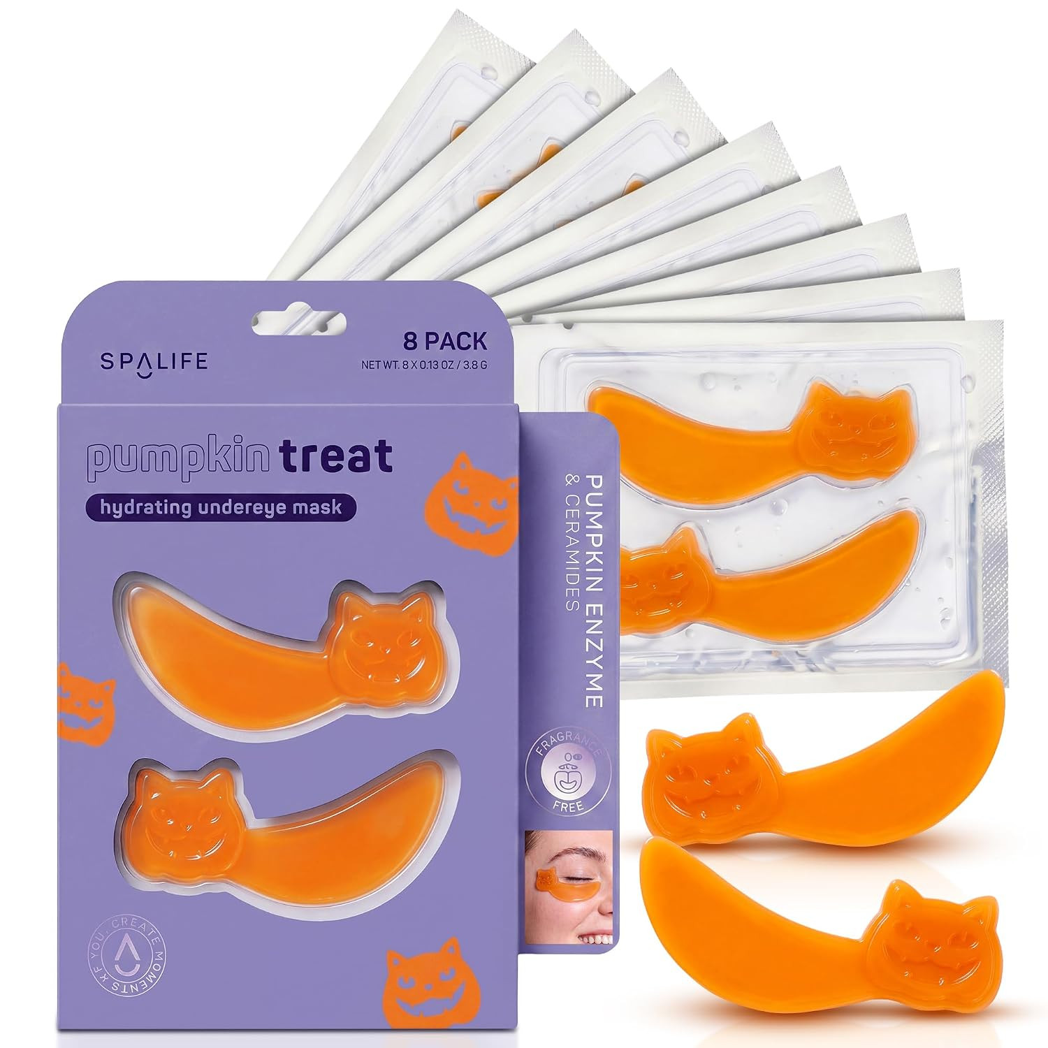 SpaLife Pumpkin Korean Under Eye Patches | Halloween Boo Basket Ideas | Hydrogel Eye Patch for Dark Circles | Halloween Gifts for Girlfriend | Pack of 6 Pairs (6 Undereye Treatments) | Amazon (US)