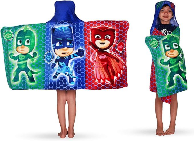 PJ Masks Bath/Pool/Beach Soft Cotton Terry Hooded Towel Wrap, 24" x 50", By Franco Kids | Amazon (US)