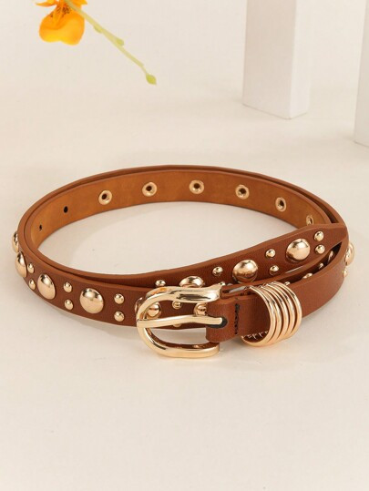 1pc Women's Premium Punk Style Gold-Color Studded Metal Rivet Belt, Suitable To Pair With Jeans F... | SHEIN