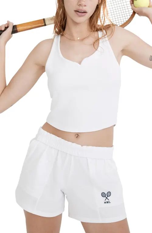 Madewell MWL Rib Split Neck Crop Tank in Eyelet White at Nordstrom, Size X-Small | Nordstrom