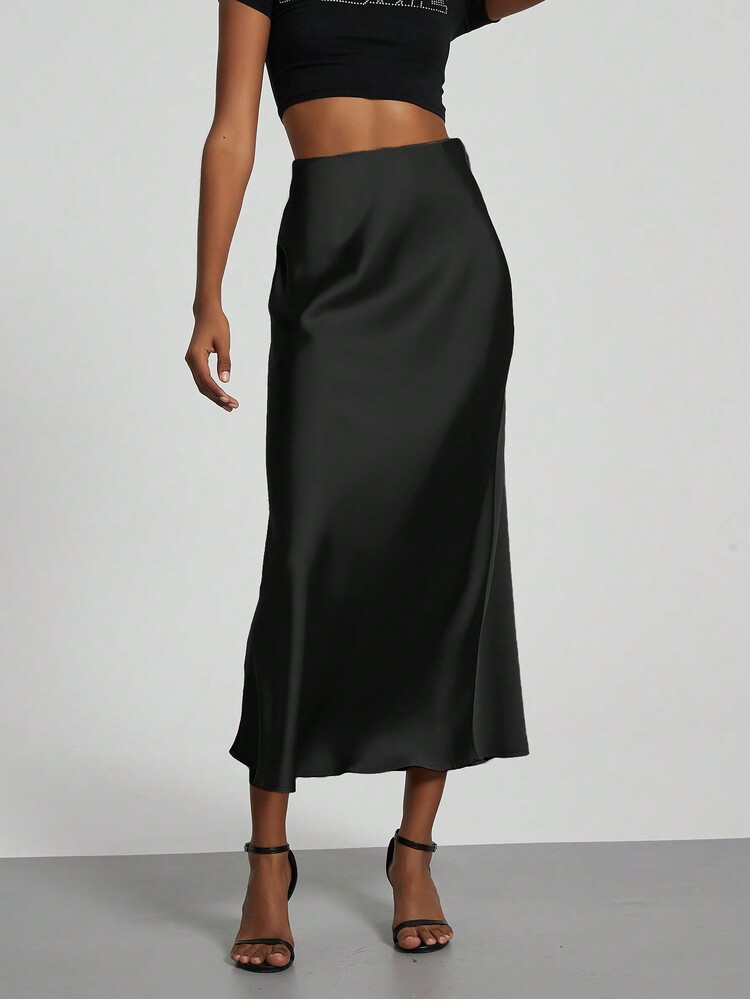 Se-Hore Fashion Women's Elastic Satin Finish Maxi Skirt, Suitable For All Seasons | SHEIN