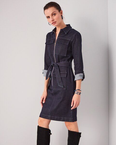 Denim Zip Front Dress | White House Black Market