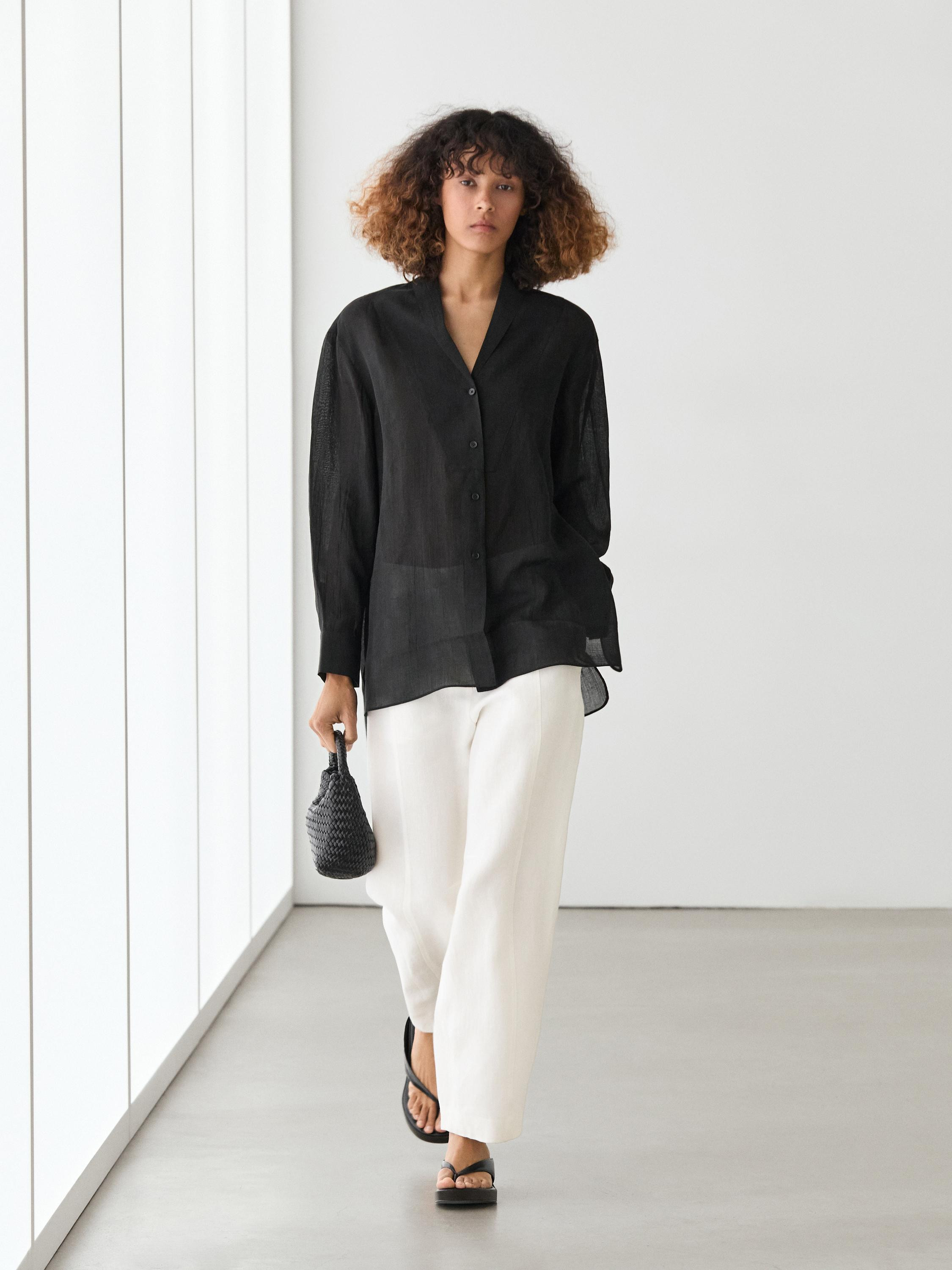 Flowing semi-sheer shirt with chest detail | Massimo Dutti UK