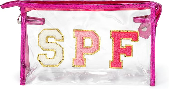Preppy Patch SPF Varsity Letter Cosmetic Toiletry Bag Aesthetic Waterproof Portable Cosmetic Bag ... | Amazon (US)