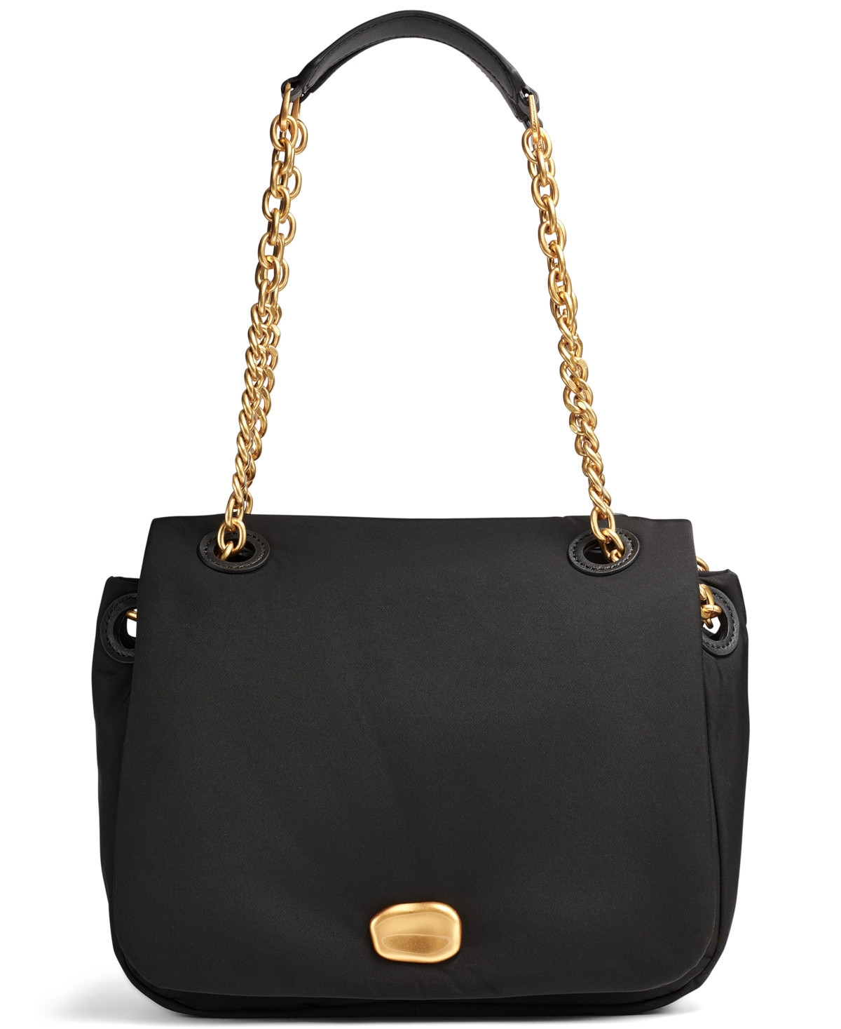 Donna Karan New York Crepe Small Nylon Shoulder with Chain Strap - Black, Gold | Macy's