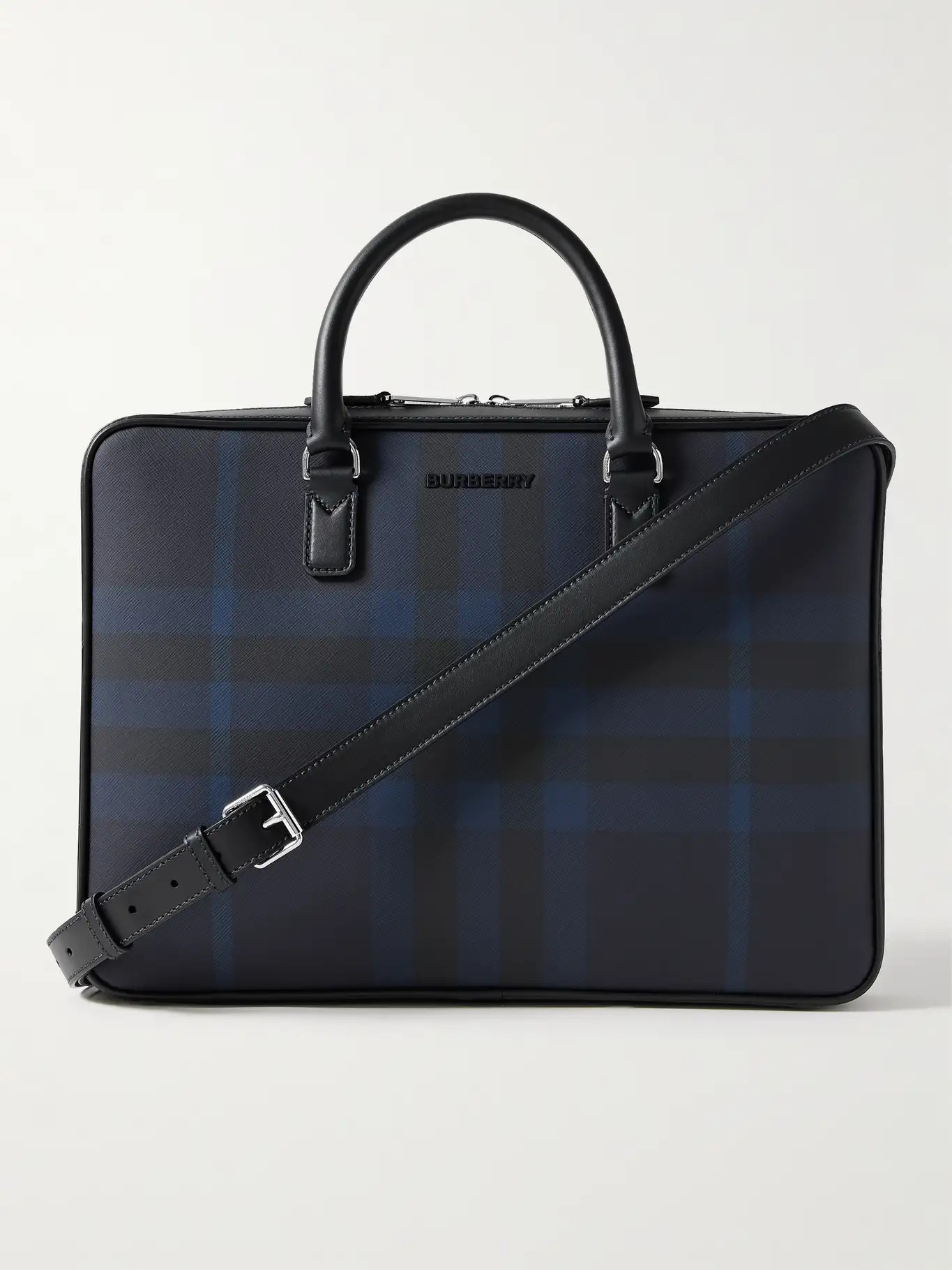 Leather-Trimmed Checked Coated-Canvas Briefcase | Mr Porter (US & CA)